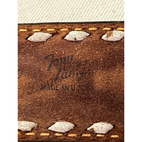 Vintage Tony Lama Handmade Tooled Leather Belt & Buckle Used Mens 32 USA - Picture 9 of 16